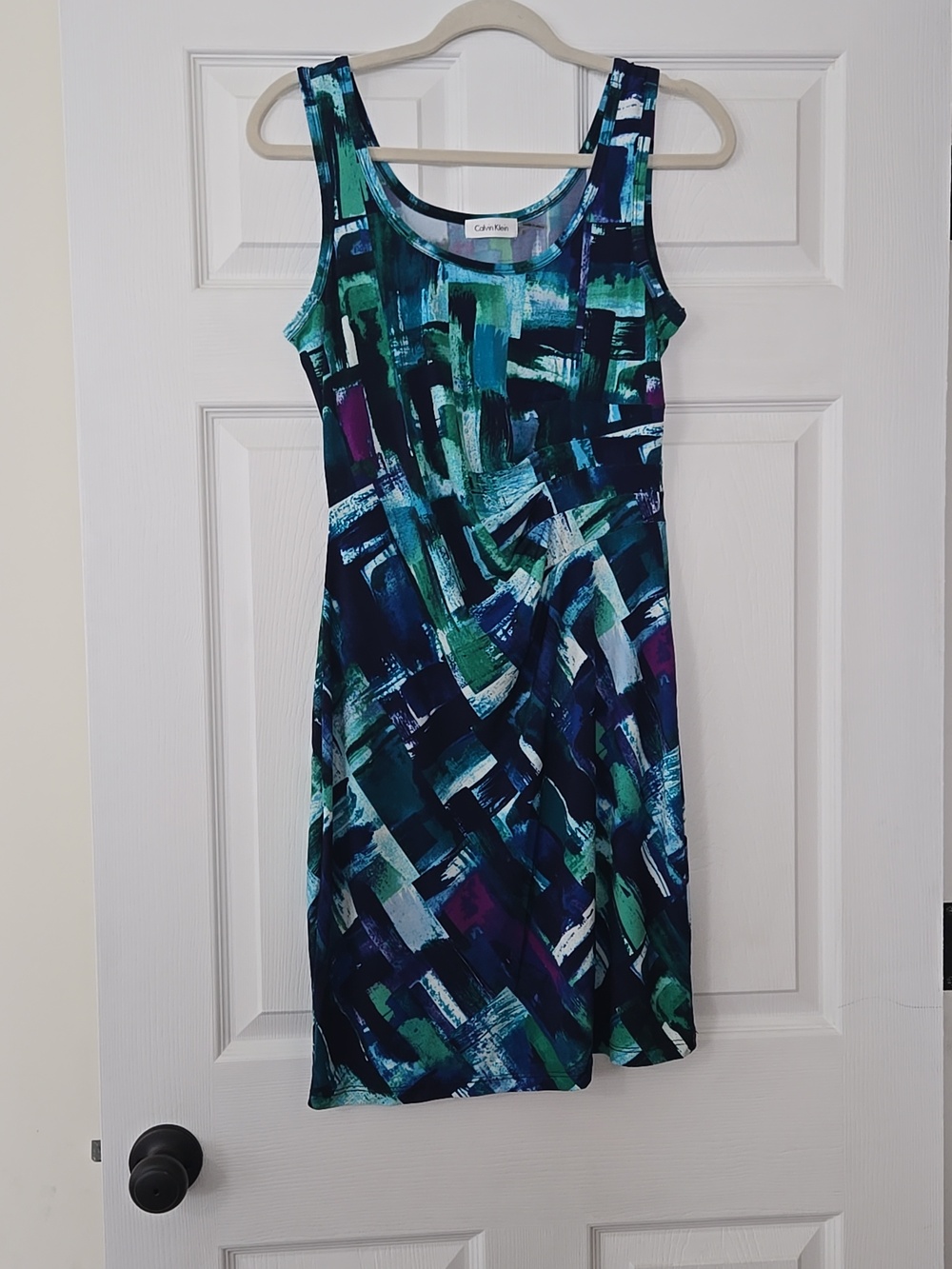 Calvin Klein Women's Abstract Print Tank Dress in Teal & Navy